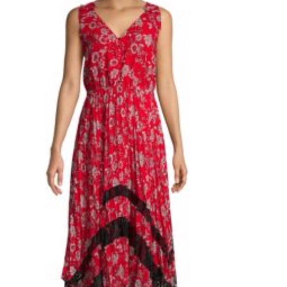 Nanette Lepore Dresses & Skirts - NWT Nanette Lepore Chiffon Midi Pleated Dress Size 12 Ruby Red Print New